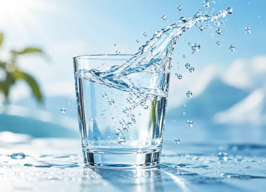 كوب ماء منعش مع قطرات ماء